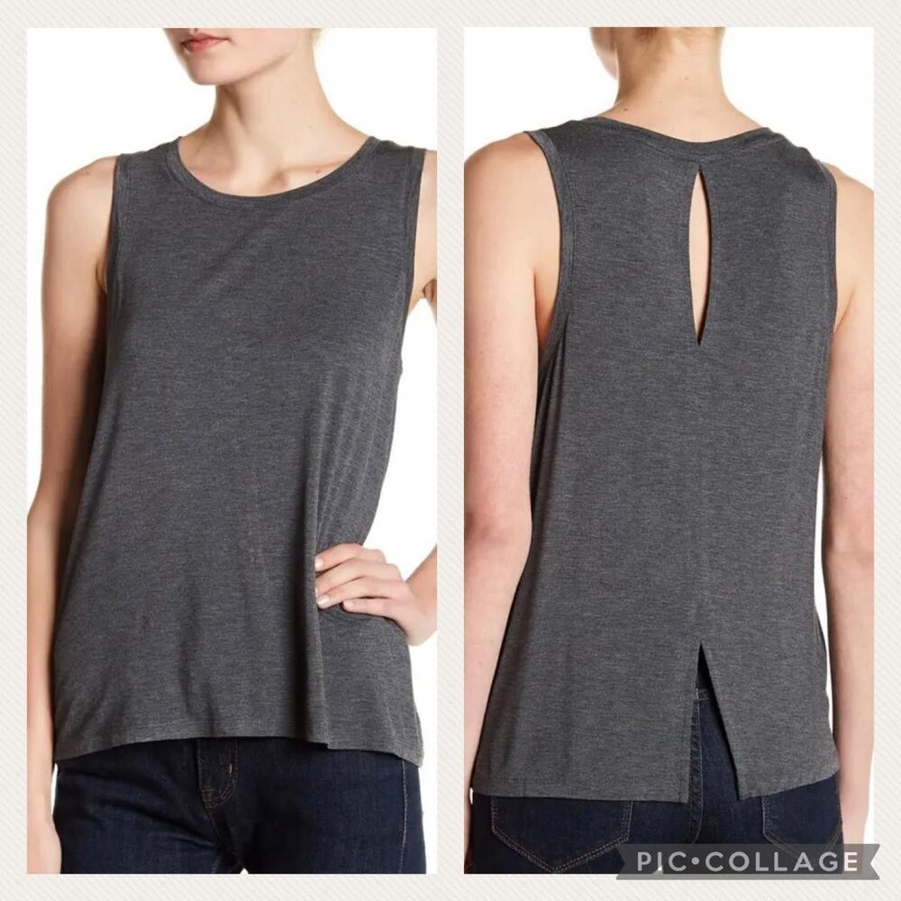 Halogen Small Tank Top Heather Gray Sleeveless Keyhole Basic Loungewear Athletic